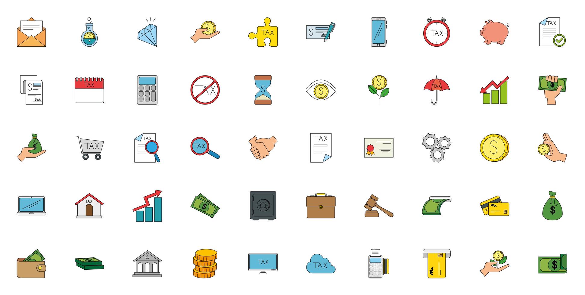 geïsoleerd geld en belasting icon set vector design