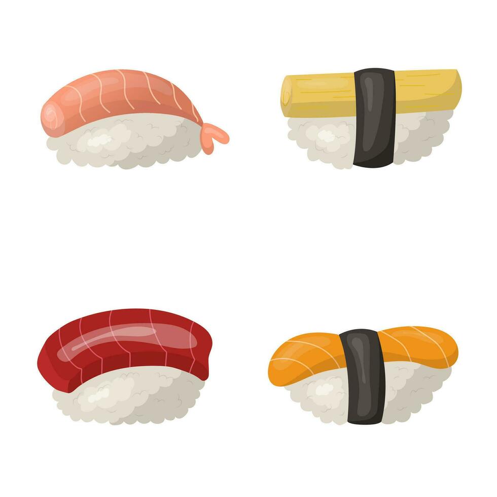 een reeks van broodjes, sushi, Japans keuken. vector illustratie Aan een wit foneem.