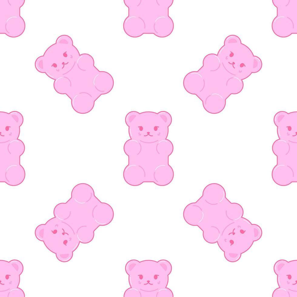 kawaii gelei bears kleverig. schattig roze karakter. naadloos patroon. vector