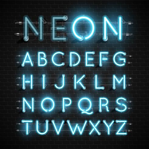 Hoog gedetailleerde neon lettertype ingesteld, vector illustratie