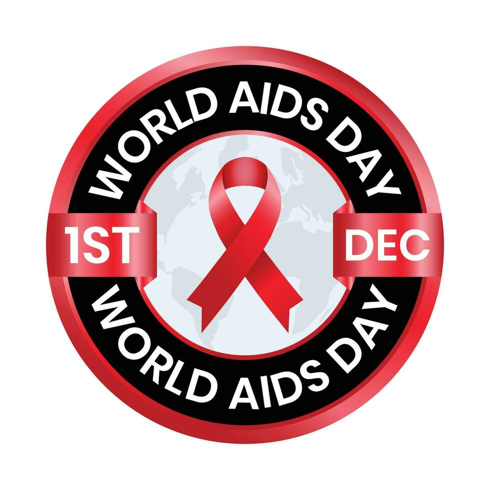 wereld AIDS dag insigne met bewustzijn lint hiv AIDS banier ontwerp, embleem, rubber stempel, t shirt, verworven immuun tekort syndroom of AIDS is opgemerkt Aan december 1 wereldwijd vector illustratie