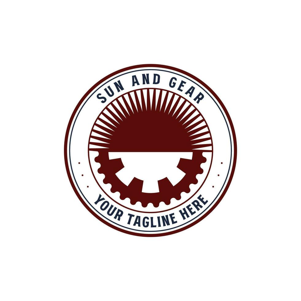 wijnoogst retro zon zonsopkomst met machine motor uitrusting tand insigne embleem etiket postzegel logo ontwerp vector