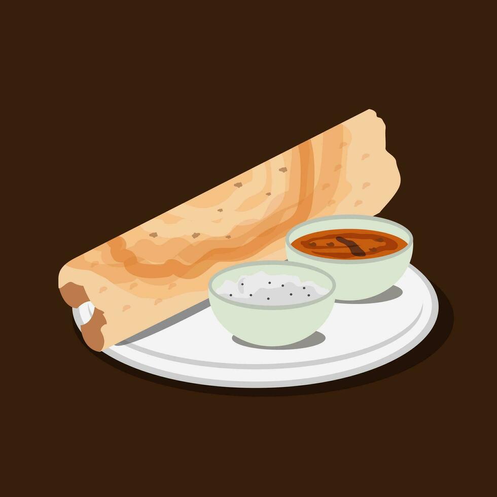 dosa zuiden Indisch keuken voedsel maaltijd heerlijk illustratie vector kunst ontwerp