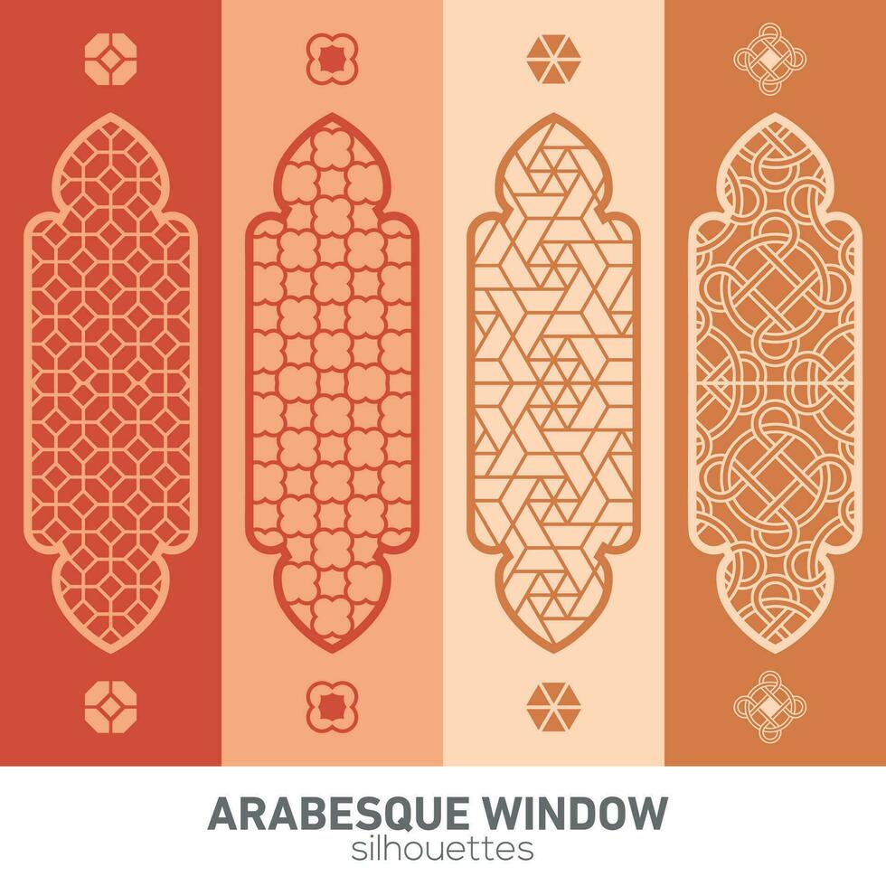 arabesk venster silhouetten. vector symbool traditioneel Islamitisch bogen. Arabisch traditioneel architectuur. Ramadan kareem ontwerp element. meetkundig ornament Arabisch patroon.