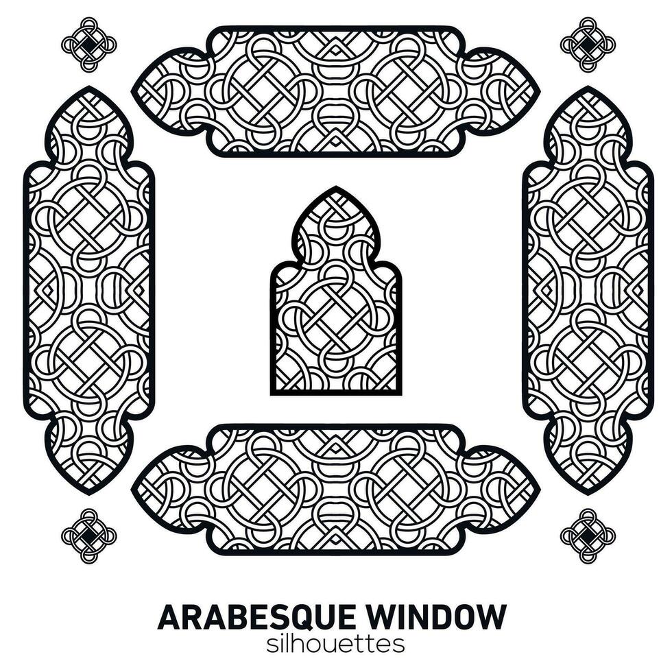arabesk venster silhouetten. vector symbool traditioneel Islamitisch bogen. Arabisch traditioneel architectuur. Ramadan kareem ontwerp element. meetkundig ornament Arabisch patroon.