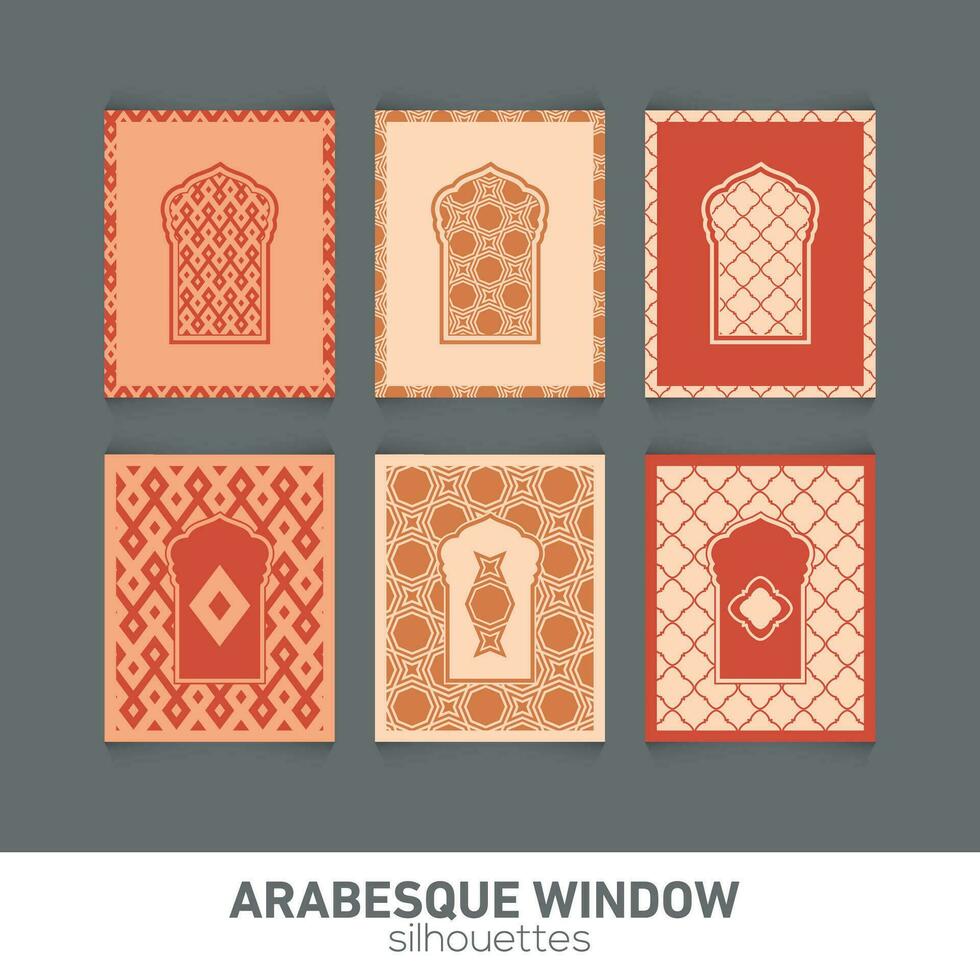 arabesk venster silhouetten. vector symbool traditioneel Islamitisch bogen. Arabisch traditioneel architectuur. Ramadan kareem ontwerp element. meetkundig ornament Arabisch patroon.