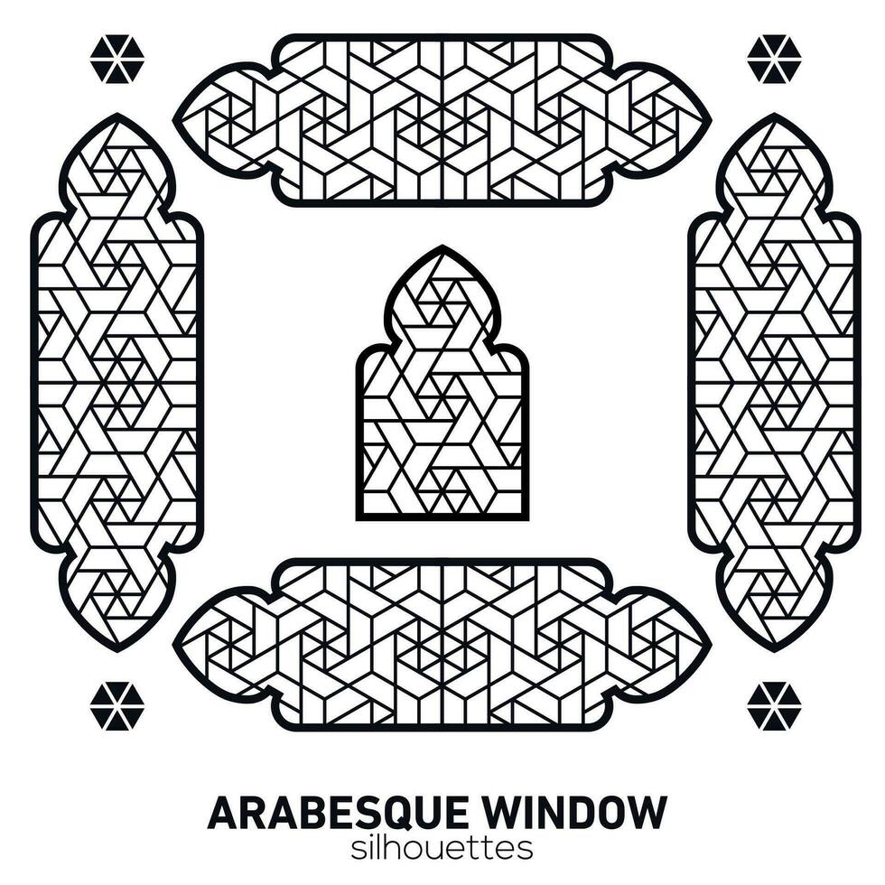 arabesk venster silhouetten. vector symbool traditioneel Islamitisch bogen. Arabisch traditioneel architectuur. Ramadan kareem ontwerp element. meetkundig ornament Arabisch patroon.