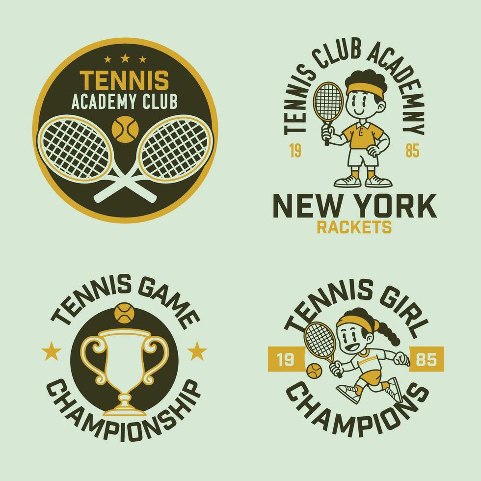 verzameling van tennis logo bagde in wijnoogst retro stijl vector