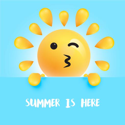 Grappige zon-smiley met de titel &quot;&quot; de zomer is hier &quot;, vectorillustratie vector