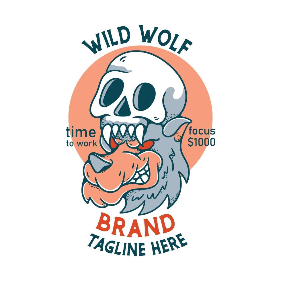 schedel en de wolf illustratie karakter vintage design vector