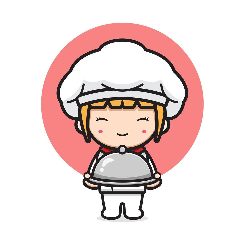 schattige chef-kok met bord cartoon pictogram illustratie vector