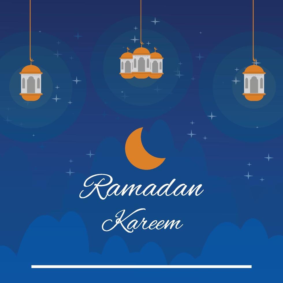ramadan kareem achtergrond met latern in de nachtelijke hemel vector
