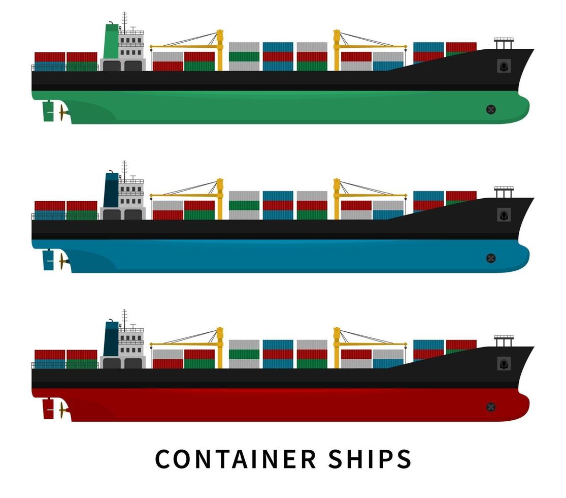 rood groen blauw container vrachtschip set vector