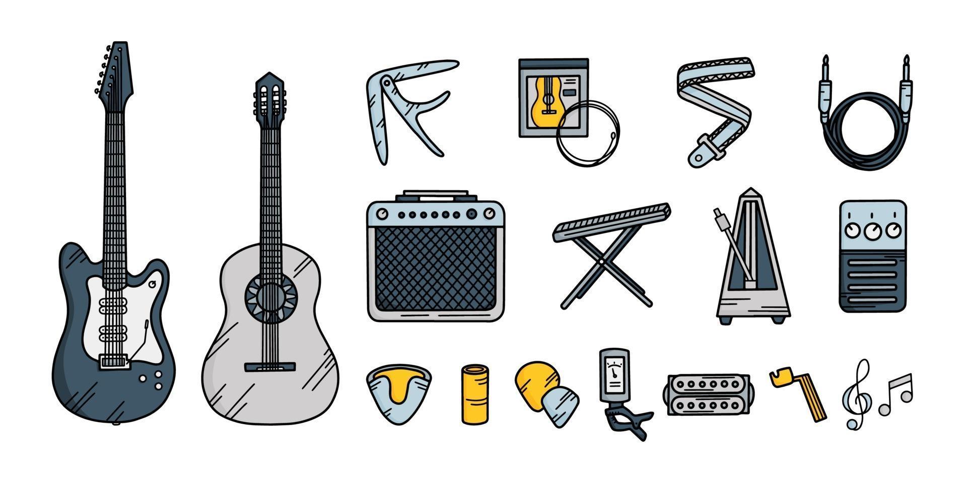 gitaar muziekinstrumenten in doodle-stijl vector