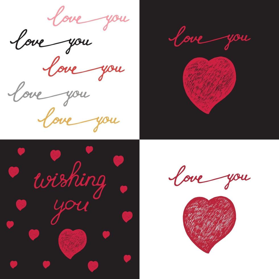 handgetekende set posters met woorden liefde vector