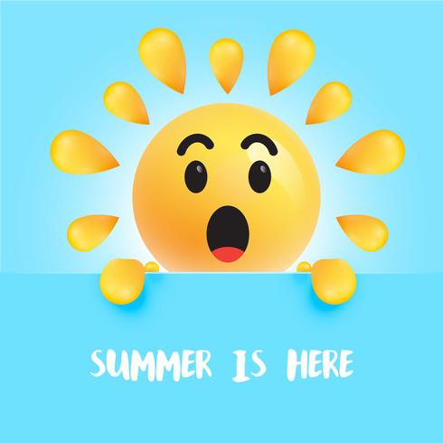 Grappige zon-smiley met de titel &quot;&quot; de zomer is hier &quot;, vectorillustratie vector