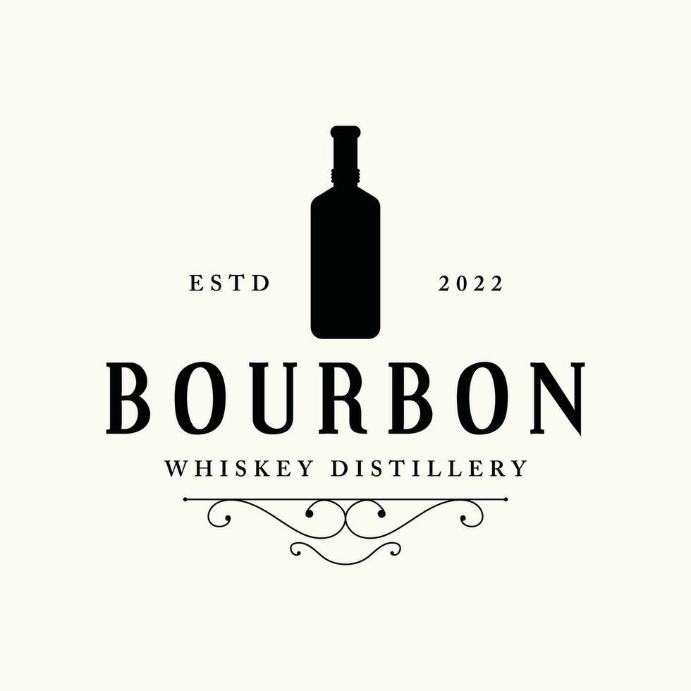 bourbon whisky logo ontwerp met luxe retro wijnoogst decoratie. voor etiketten, insignes, bars, restaurants. vector