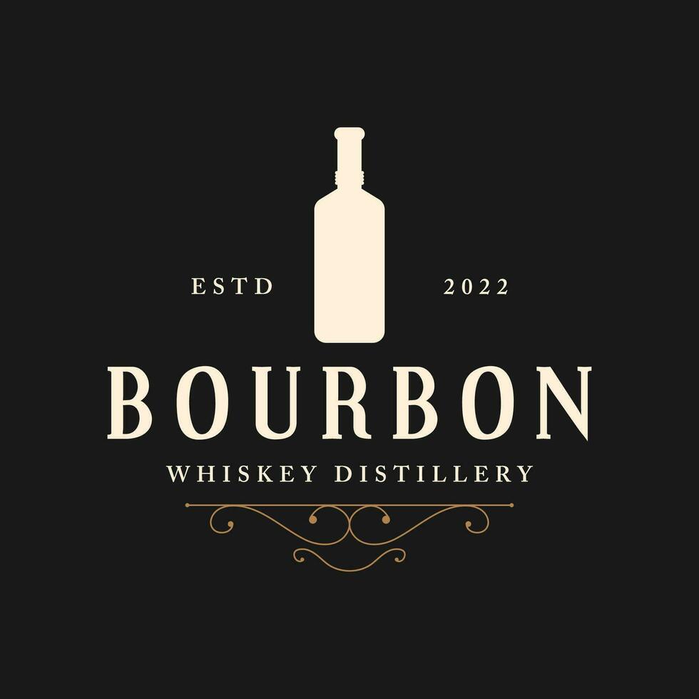 bourbon whisky logo ontwerp met luxe retro wijnoogst decoratie. voor etiketten, insignes, bars, restaurants. vector