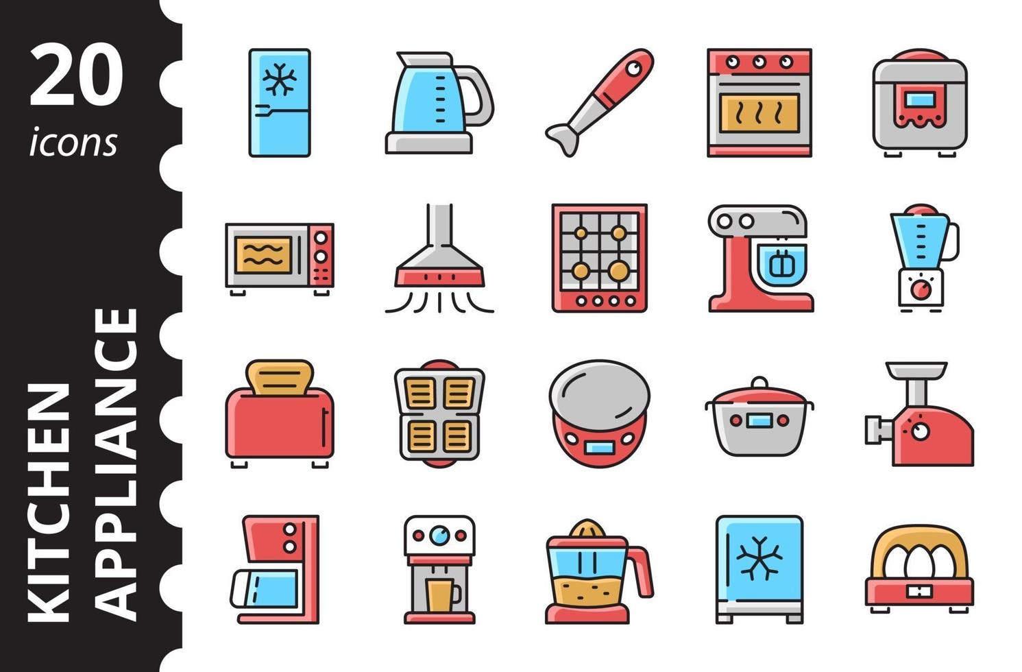 keukenapparatuur - lineaire gekleurde pictogrammen instellen. eenvoudige vectorsymbolen. vector