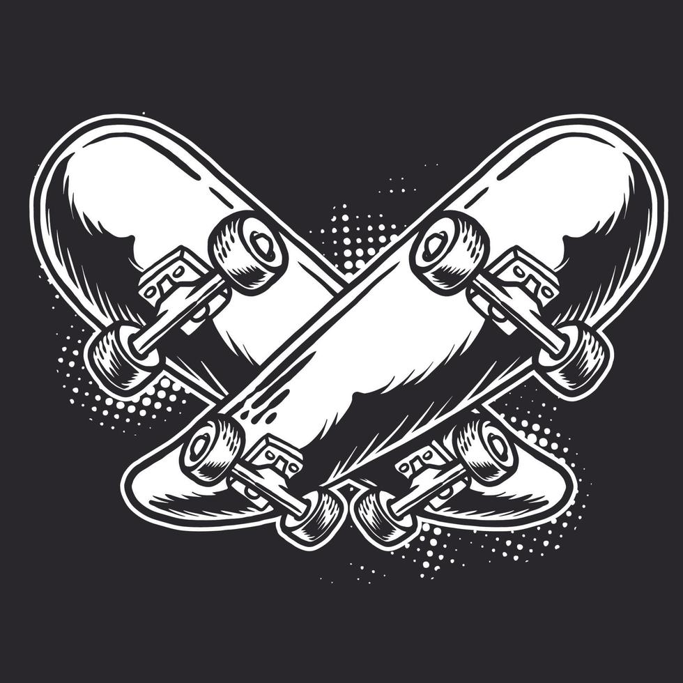 gekruiste skateboard zwart-wit afbeelding vector