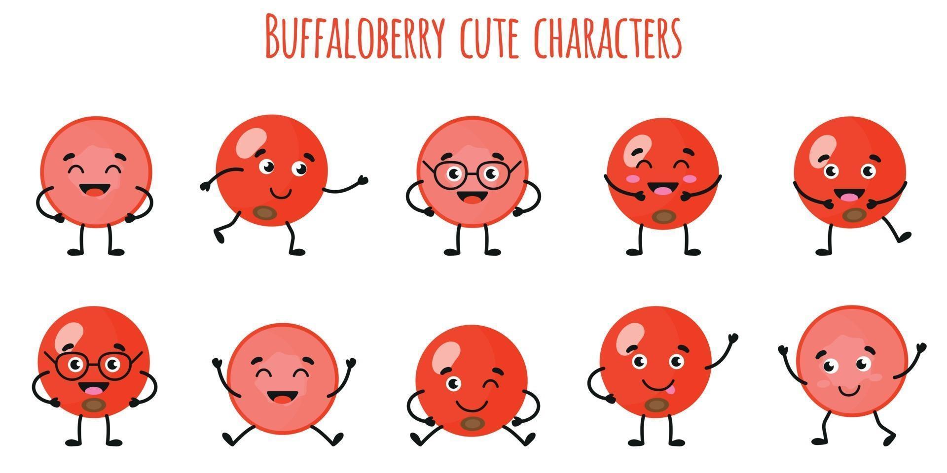 buffelbessenfruit leuke grappige karakters met verschillende emoties vector