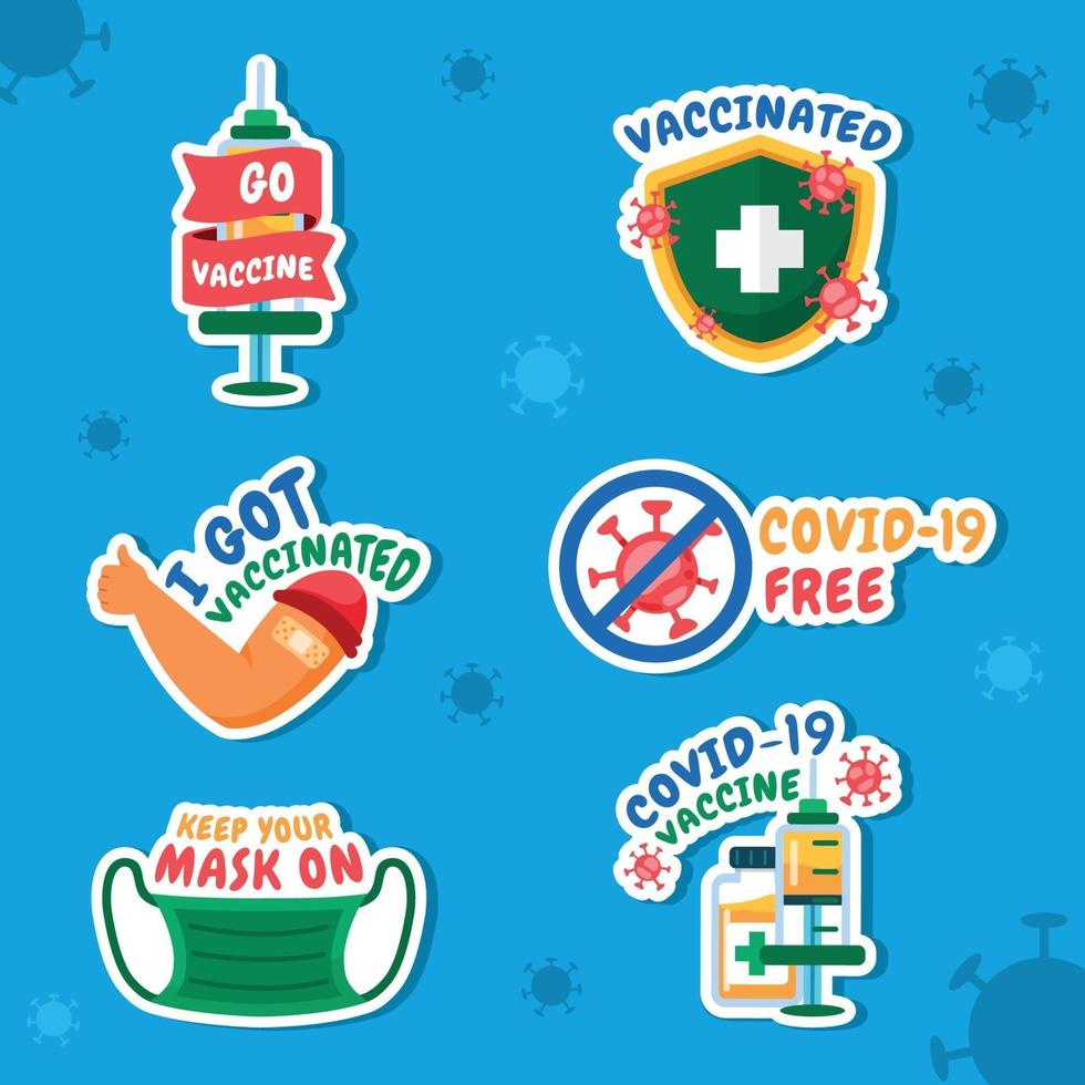 covid19 vaccin stickers set vector