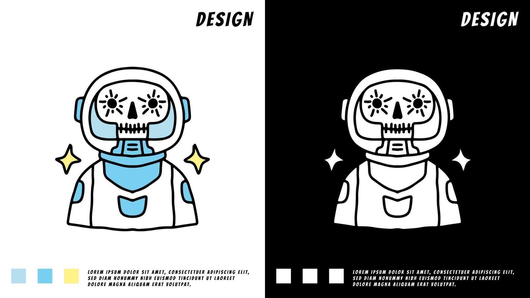 schedel dragen astronautenpak, illustratie voor t-shirt vector