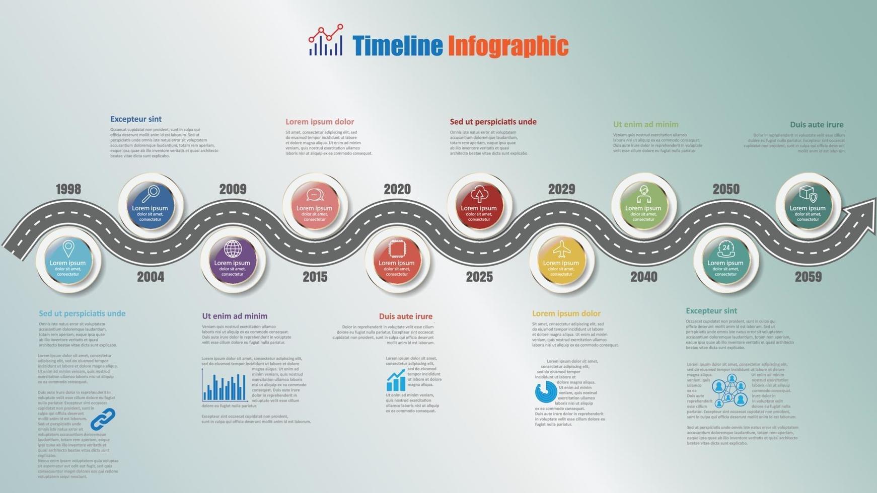 routekaart tijdlijn infographic met 10 stappen cirkel vectorillustratie vector