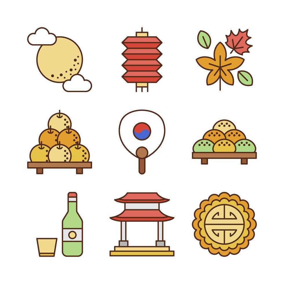 kleurrijke chuseok icoon collectie vector