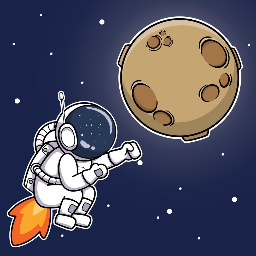 schattige cartoon astronaut scheet naar de maan vector