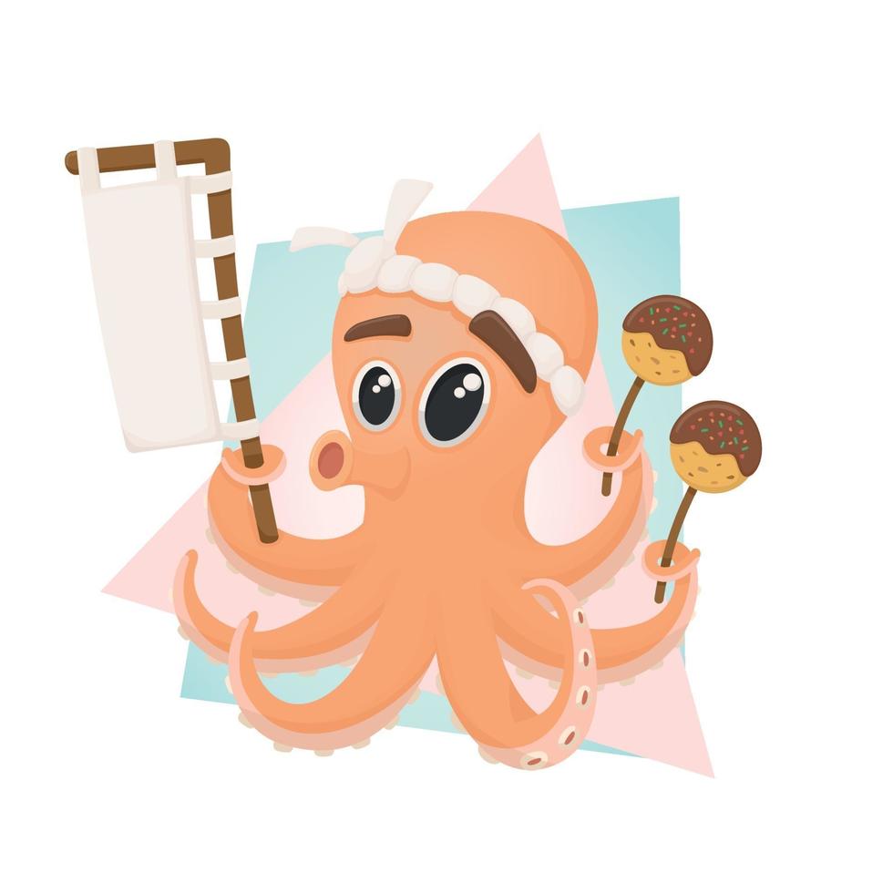 schattige cartoon takoyaki octopus mascotte logo vector