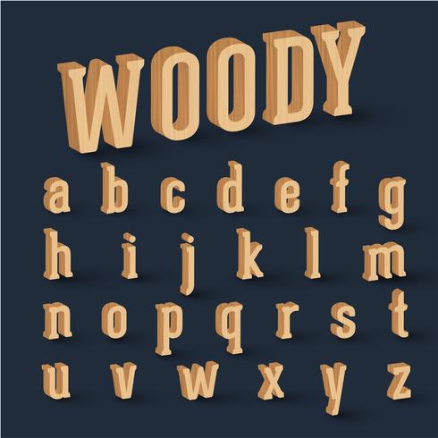 3D hout lettertype ingesteld, vector