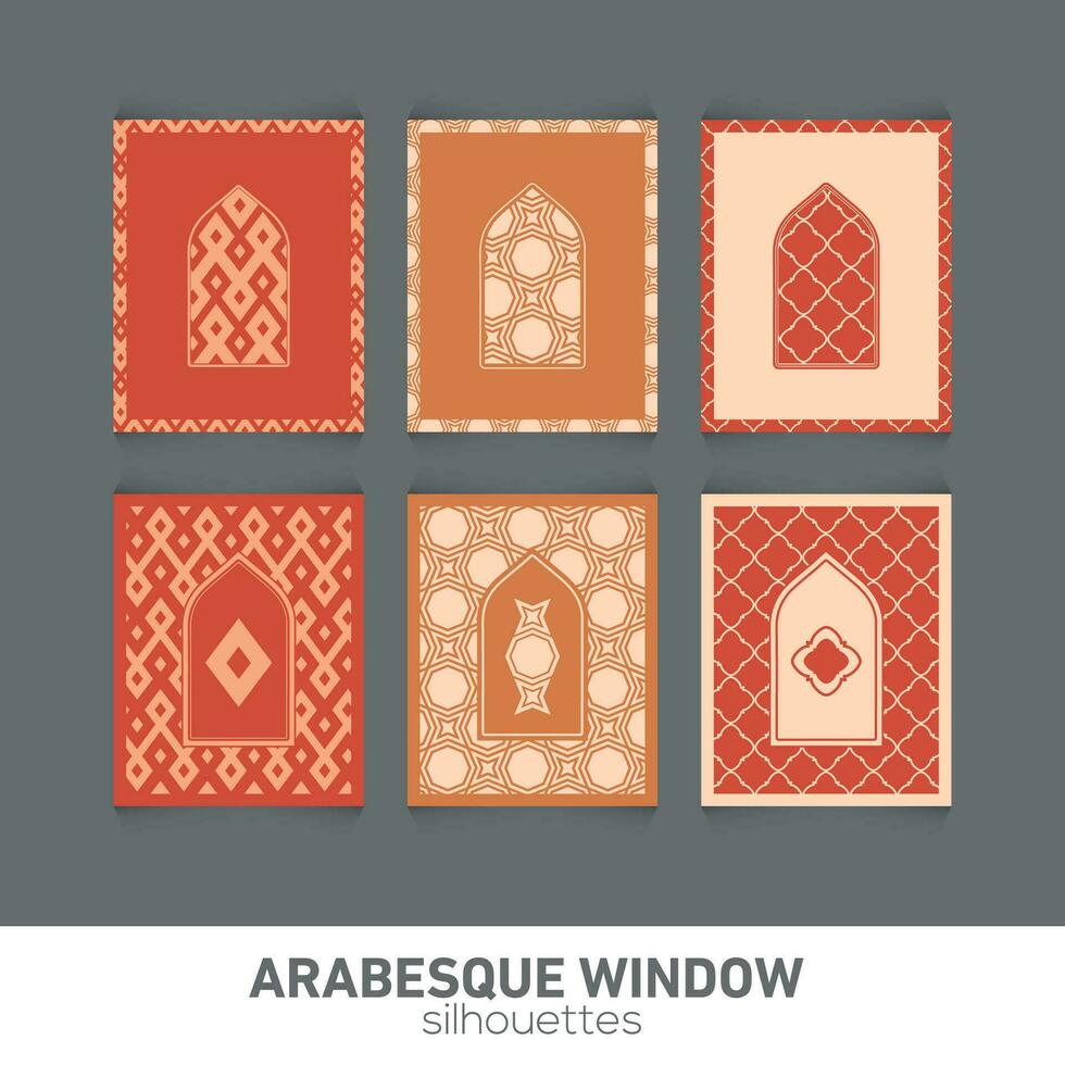 arabesk venster silhouetten. vector symbool traditioneel Islamitisch bogen. Arabisch traditioneel architectuur. Ramadan kareem ontwerp element. meetkundig ornament Arabisch patroon.