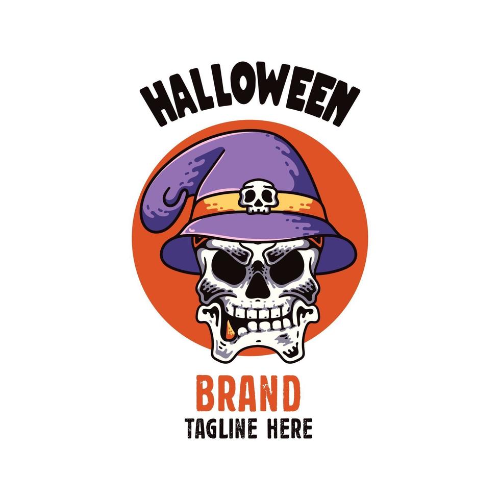 schedel met hoed illustratie karakter happy halloween met raaf vector