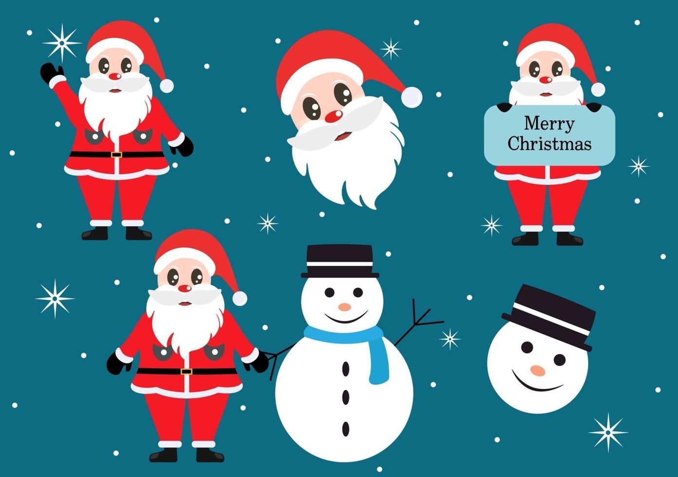 vrolijk kerstfeest, leuke cartoon santa claus achtergrond en vrienden vector