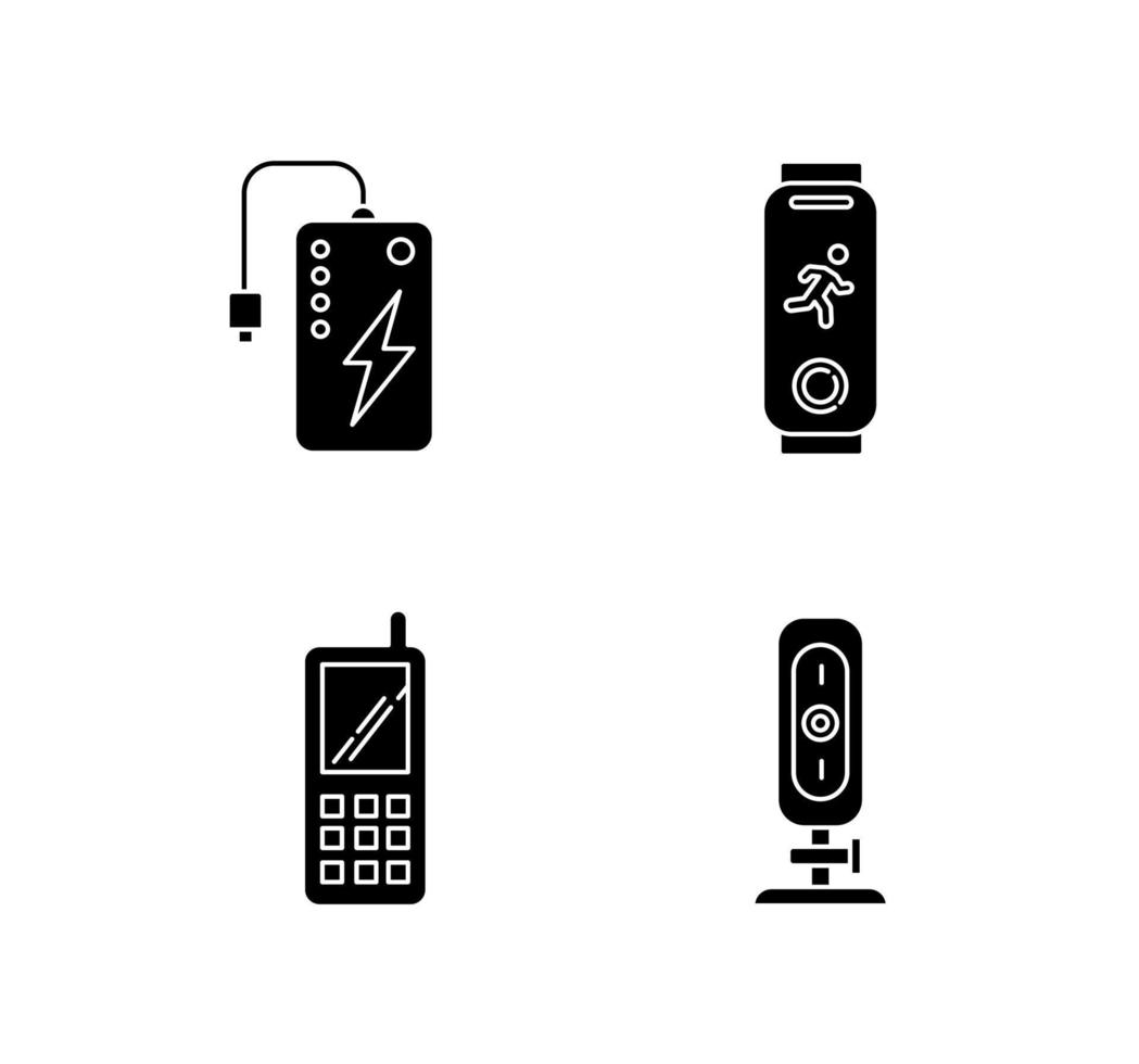 mobiele apparaten zwarte glyph-pictogrammen ingesteld op witruimte vector