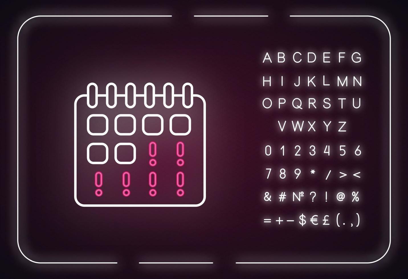 neonlichtpictogram gemiste menstruatie vector