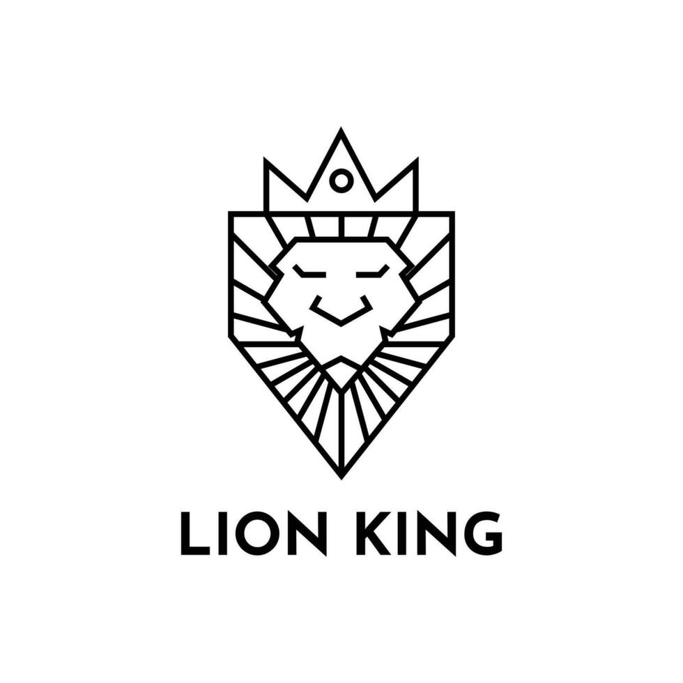 lijn logo leeuw hoofd met schild en koning kroon vector