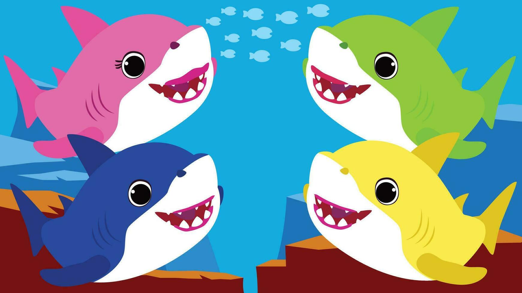 4 schattig kleurrijk baby haaien. een vector illustratie ontwerp.