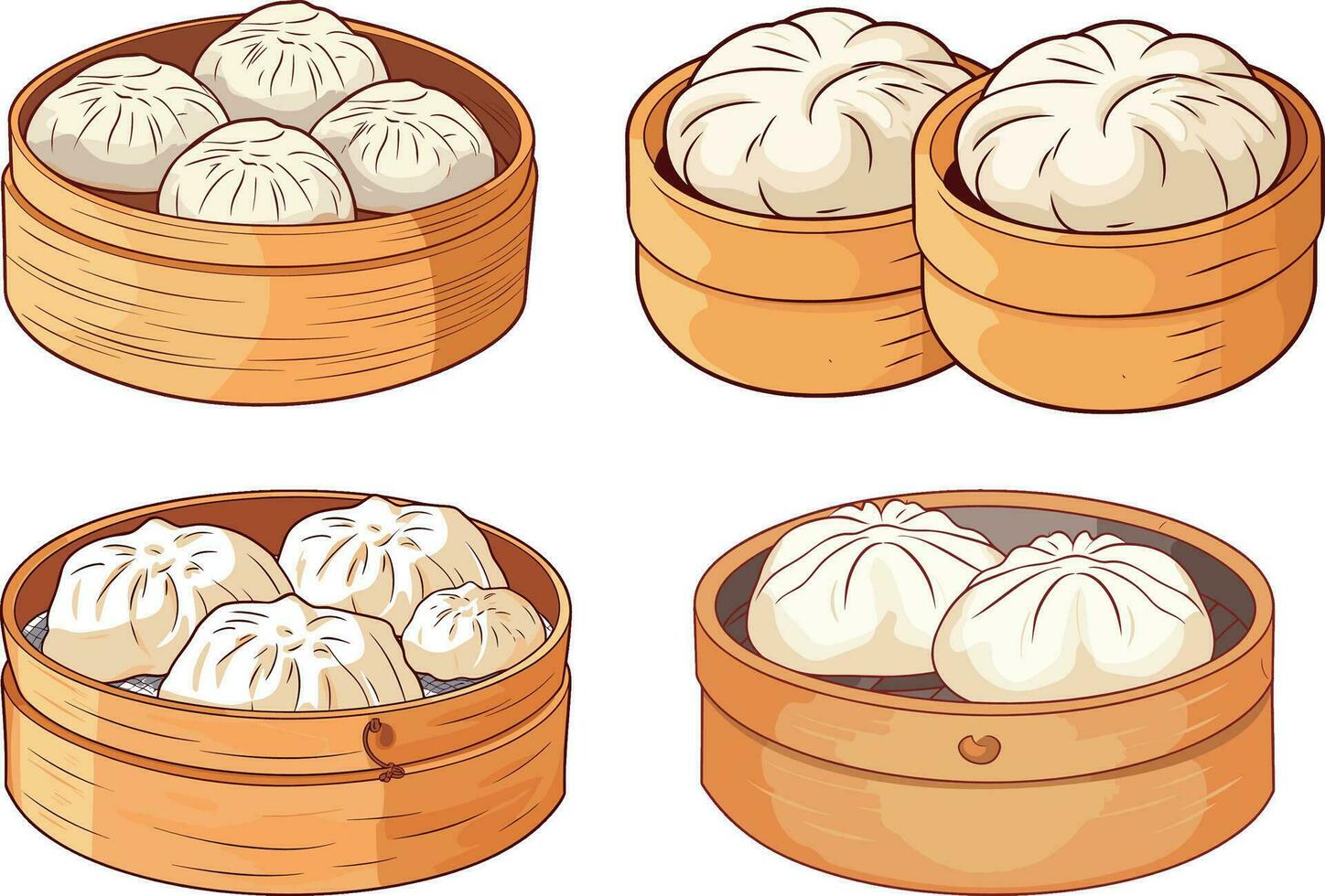 Chinese traditioneel voedsel gekleurd baozi broodjes vector