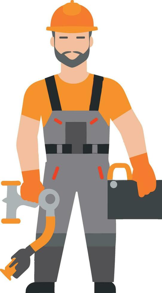 illustratie van een bouw arbeider met een gereedschapskist Aan zijn terug vector