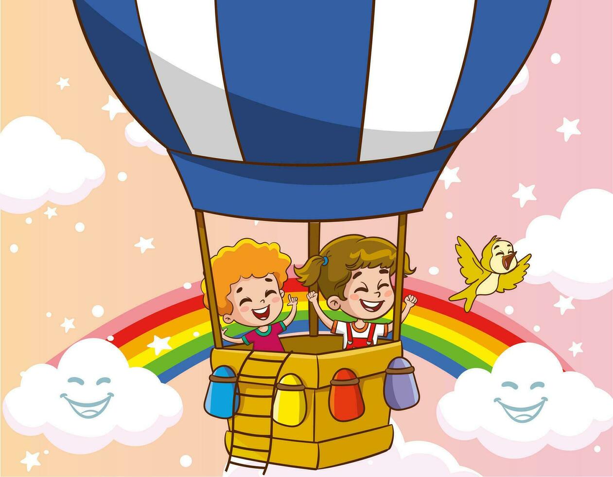 vector illustratie van kinderen vliegend met lucht ballon