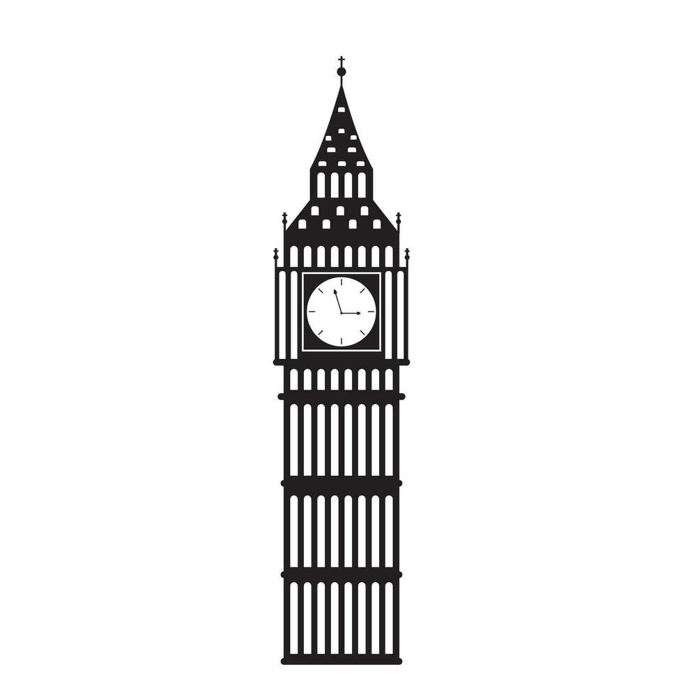 Londen mijlpaal groot ben, de groot klok. vector illustratie in zwart tonen vector silhouet illustratie van de bezienswaardigheden van Londen, Engeland.
