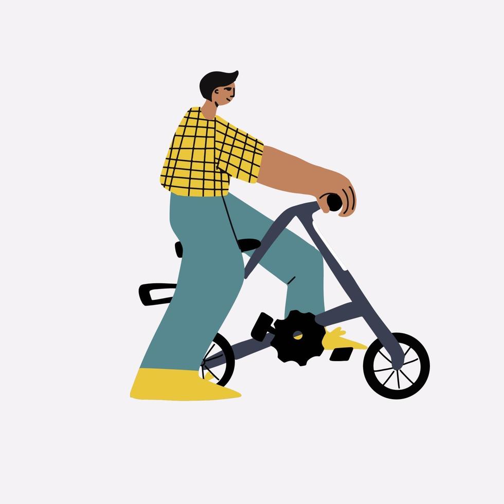 stijlvolle moderne illustratie van een jonge kerel die op zijn fiets rijdt, vector