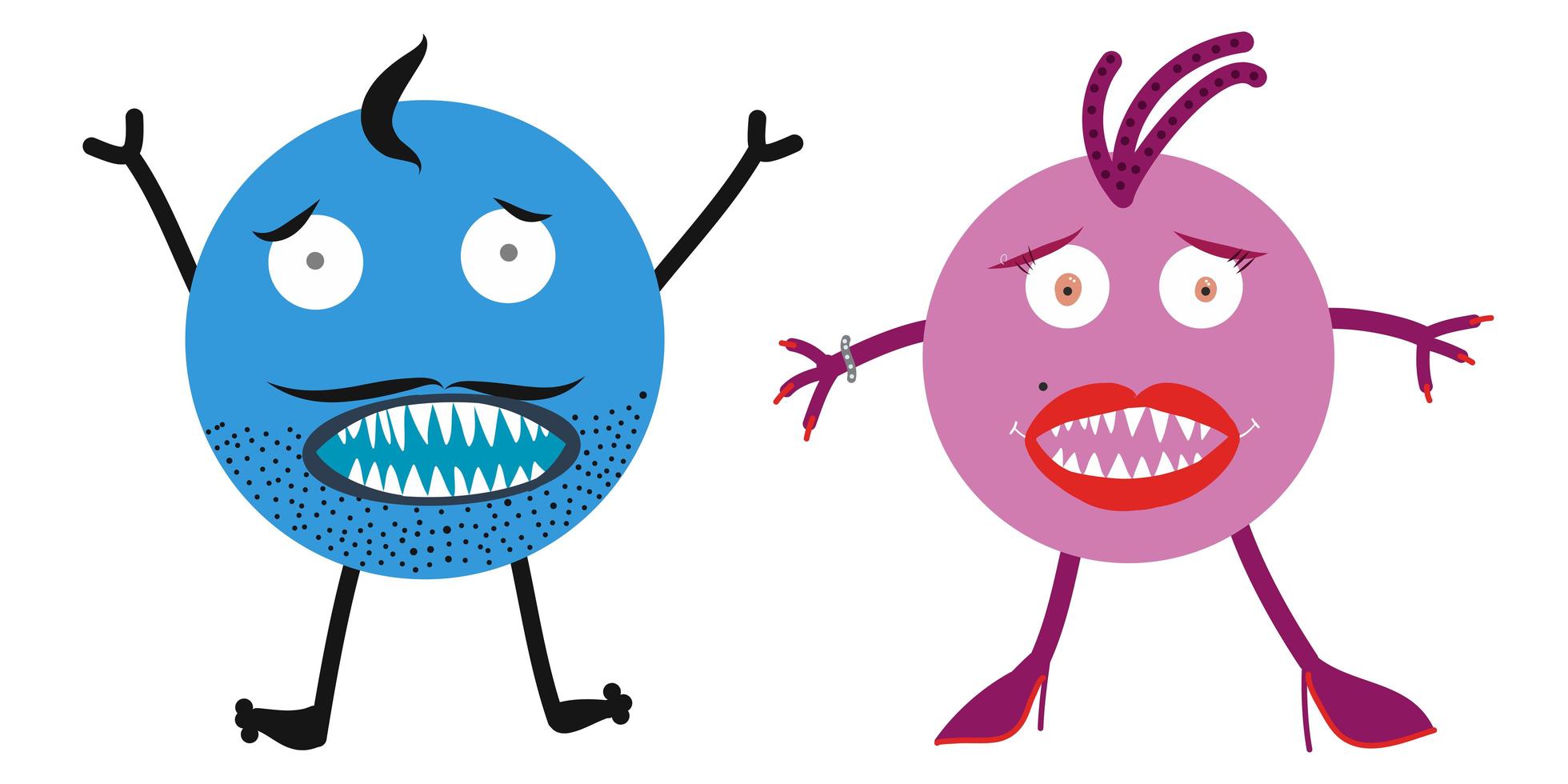 monsters familie. boze en bange man en vrouw vector