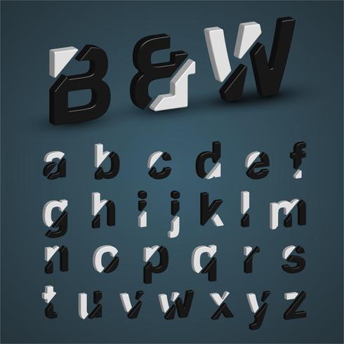 3D-zwart-wit lettertype ingesteld, vector illustratie