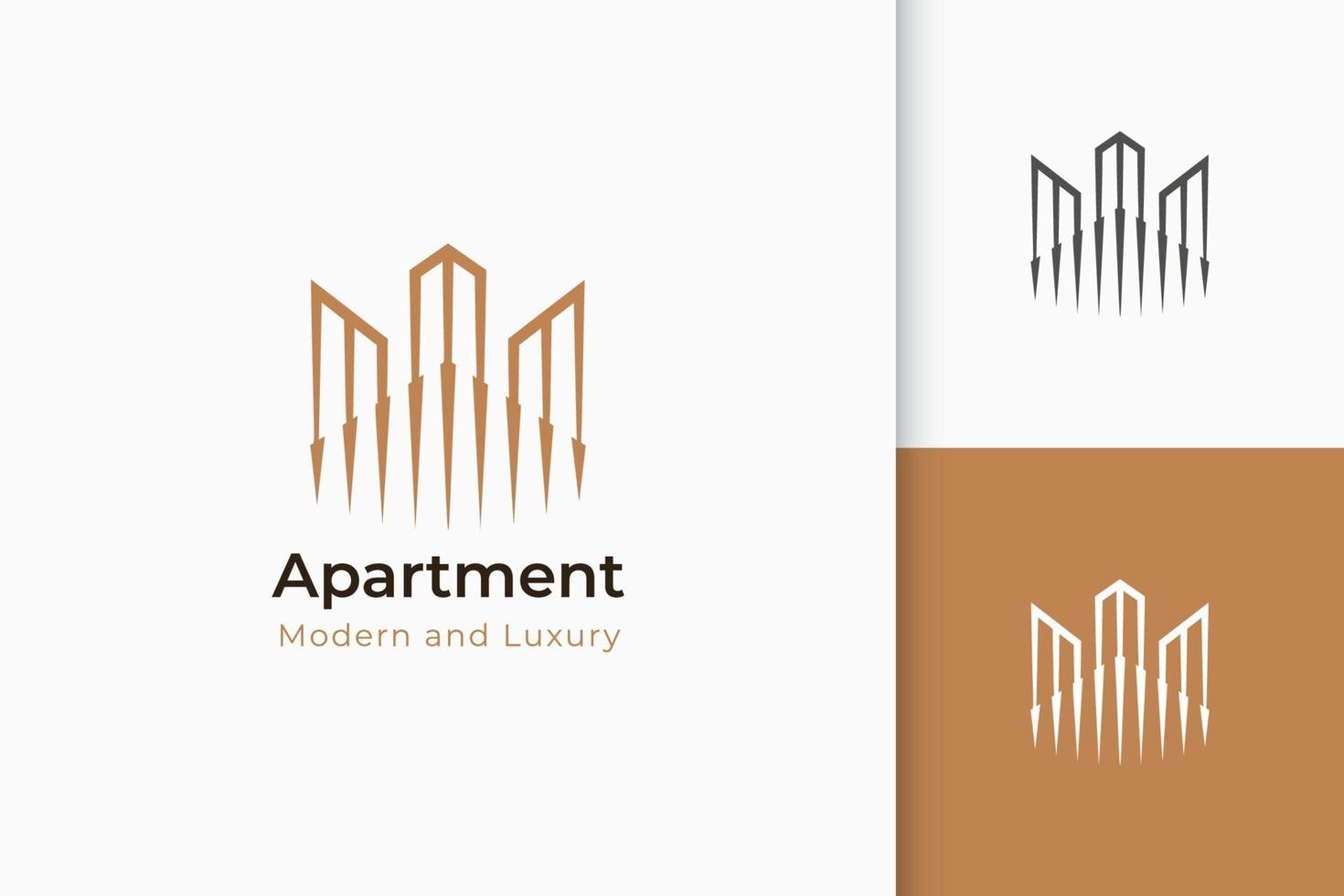 onroerend goed logo in de vorm van een gebouw vertegenwoordigt hotel of appartement vector