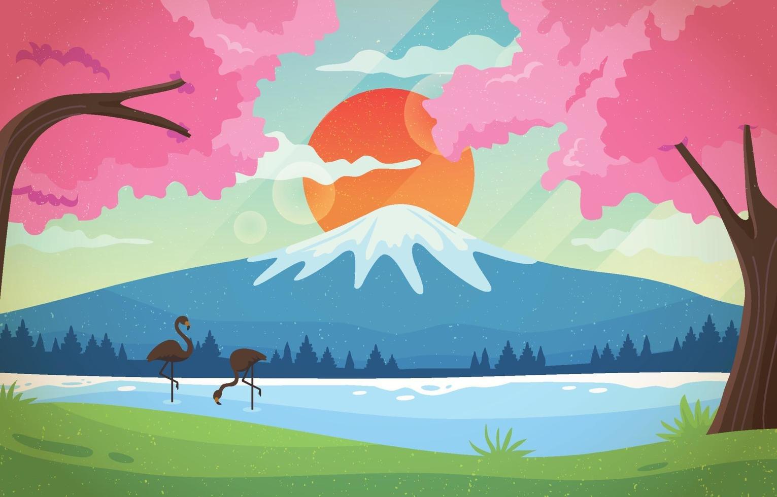 mount fuji met sakura boom landschap achtergrond vector