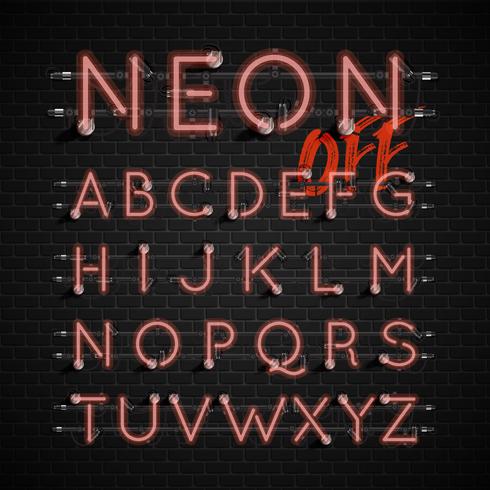 Hoog gedetailleerde neon lettertype ingesteld, vector illustratie