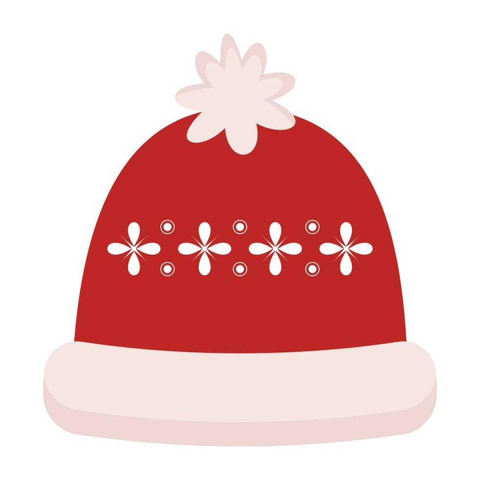 rood winter hoed met ornament, gebreid winter hoofdtooi, warm kleren. vector